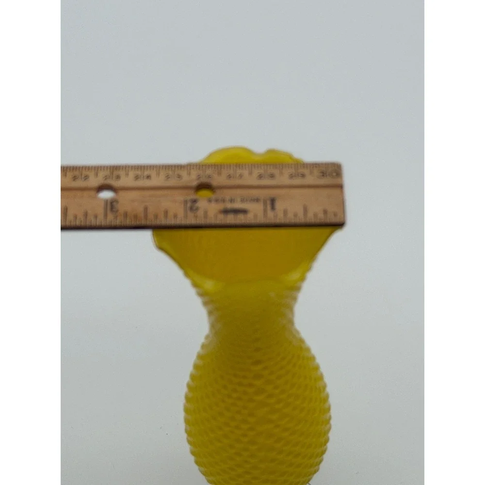 Vintage Yellow Satin Hobnail Glass Bud Vase Clear Twisted Stem‎ Ruffled Rim 10in